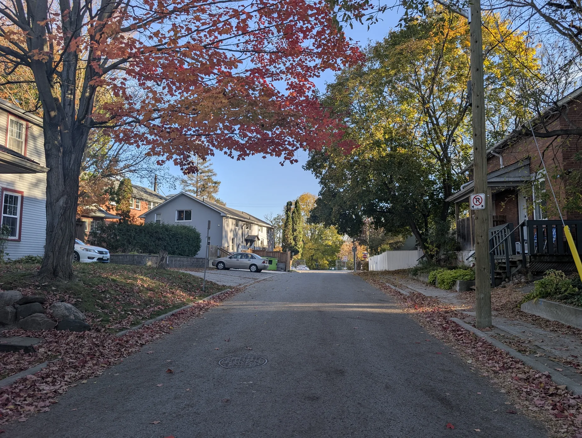 Looking along the quiet southern section of Raglan Street, with 129 Raglan visible at left