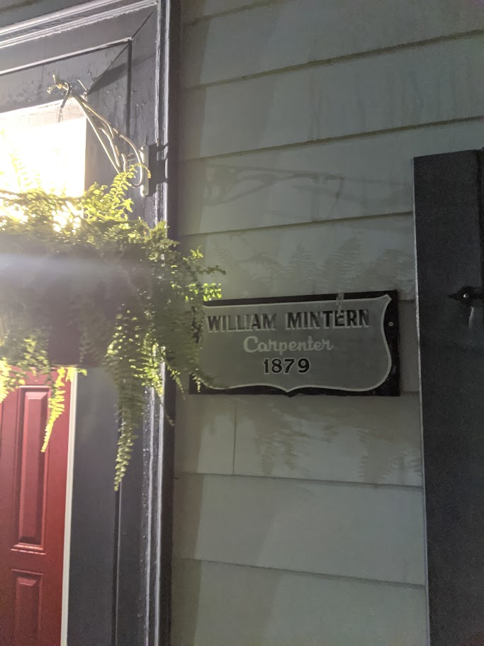 Heritage plaque reading William Mintern, Carpenter, 1879